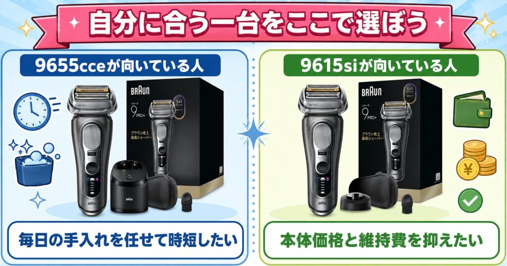 9655cce 9615siの違いを比較!おすすめな人がひと目でわかる