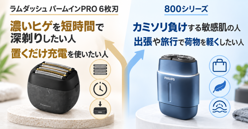 ラムダッシュ パームインPRO6枚刃 フィリップス800シリーズ 違い|どんな人におすすめか徹底比較