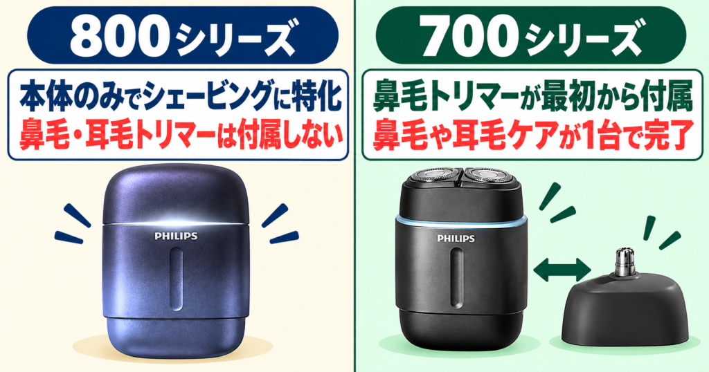フィリップス 800シリーズ・700シリーズの違いを比較|鼻毛トリマーの有無