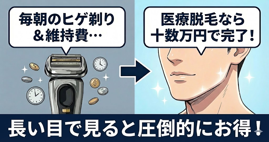医療脱毛はシェーバーよりもコスパが高く髭剃りの手間がなくなる
