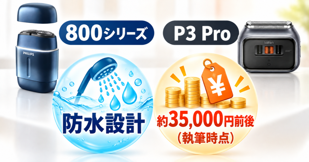 フィリップス800シリーズ・ライフェンP3 Proの違い|防水・価格を比較
