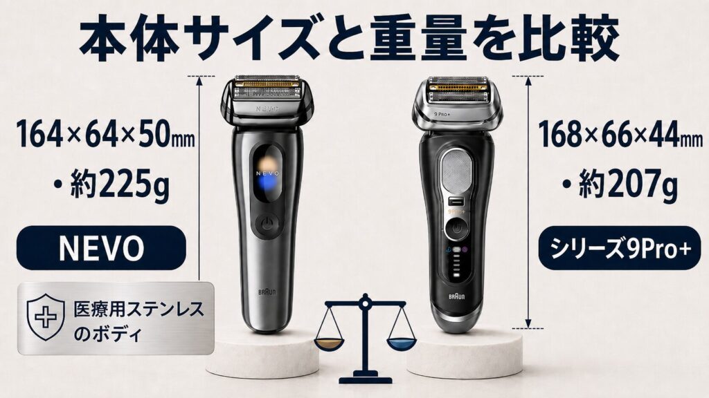 ブラウン NEVO シリーズ9Pro+ 違い|本体サイズ・重量・素材を比較