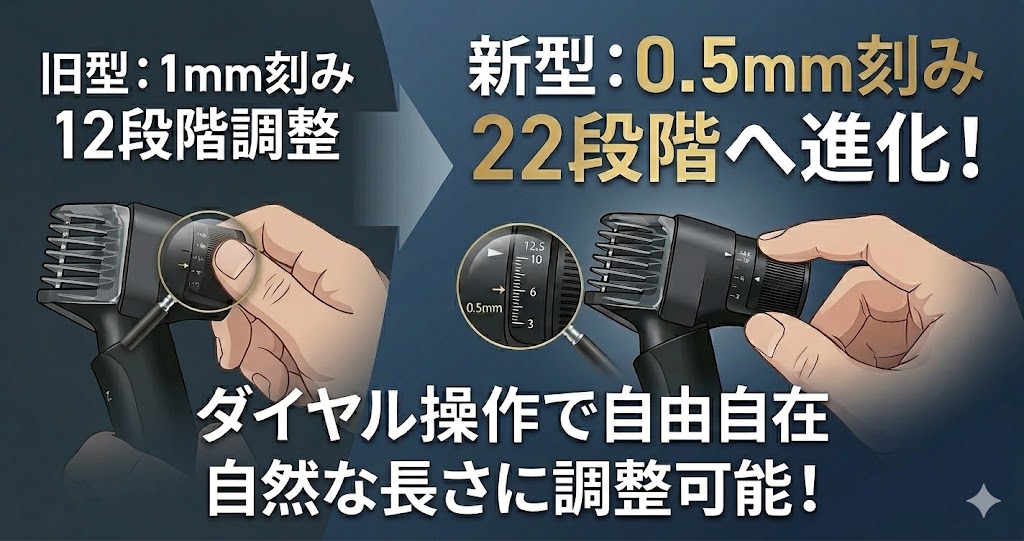 パナソニックボディトリマー新型アタッチメントの進化！ER-GK9A vs 旧型ER-GK83 調整段階数を比較！