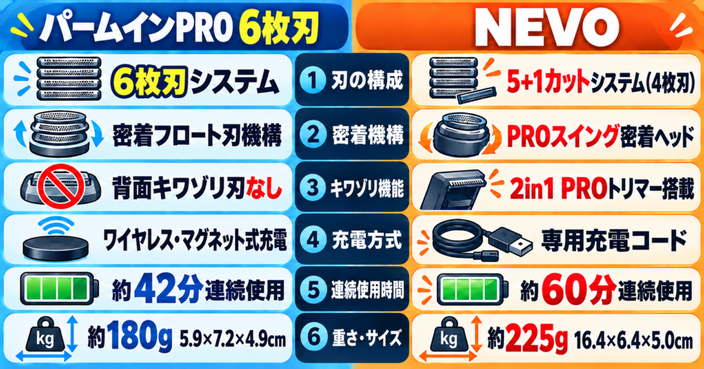 パームインPRO6枚刃とNEVOの違いは?6項目で徹底比較