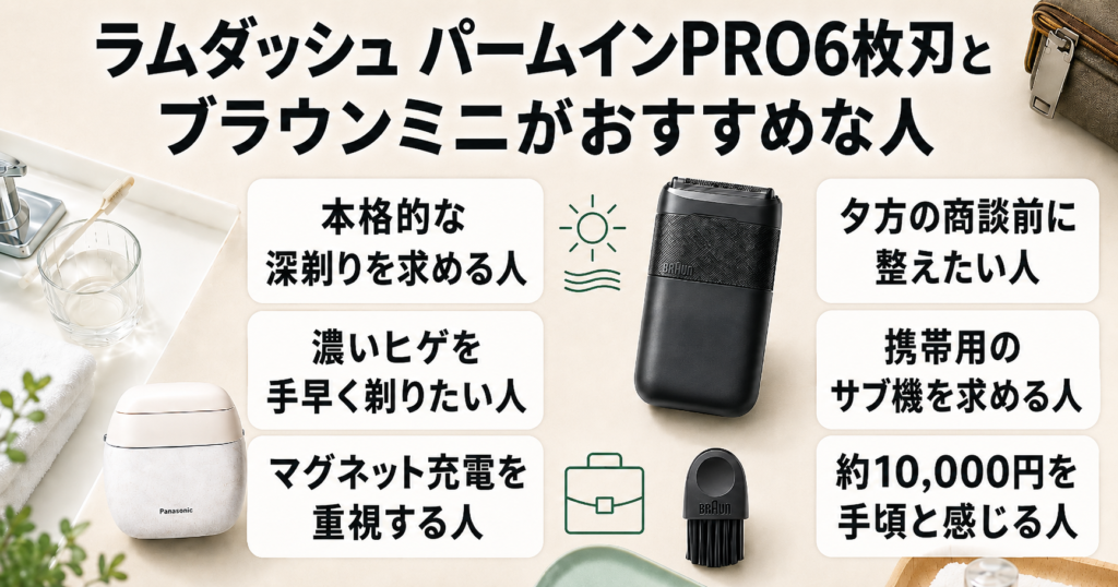 ラムダッシュパームインPRO6枚刃 ブラウンミニ 違い|どっちがおすすめ?向いている人を比較