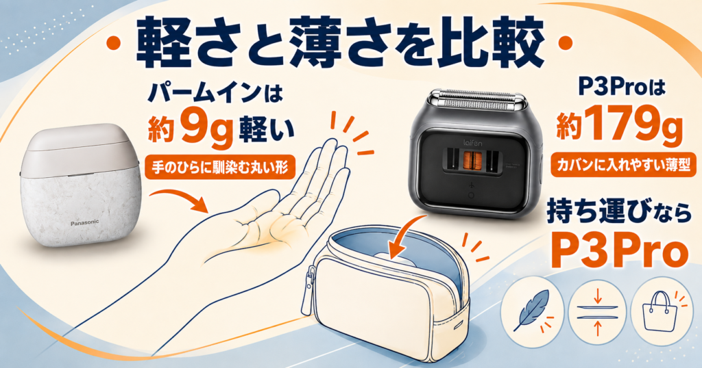 ラムダッシュ パームインPRO6枚刃とライフェンP3Proの違いは？サイズ・重さ・携帯性を比較