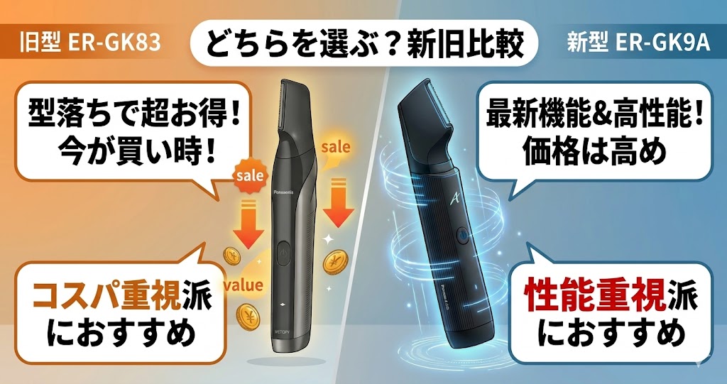 パナソニックボディトリマー新型ER-GK9A vs 旧型ER-GK83 性能＆コスパ比較