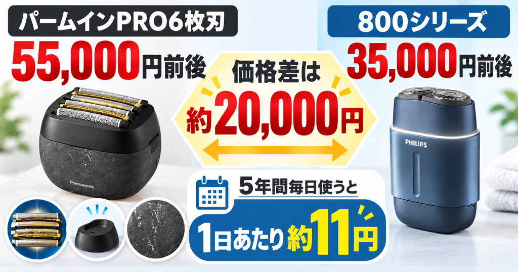 ラムダッシュ パームインPRO6枚刃 フィリップス800シリーズ 違い|55,000円と35,000円の差を比較