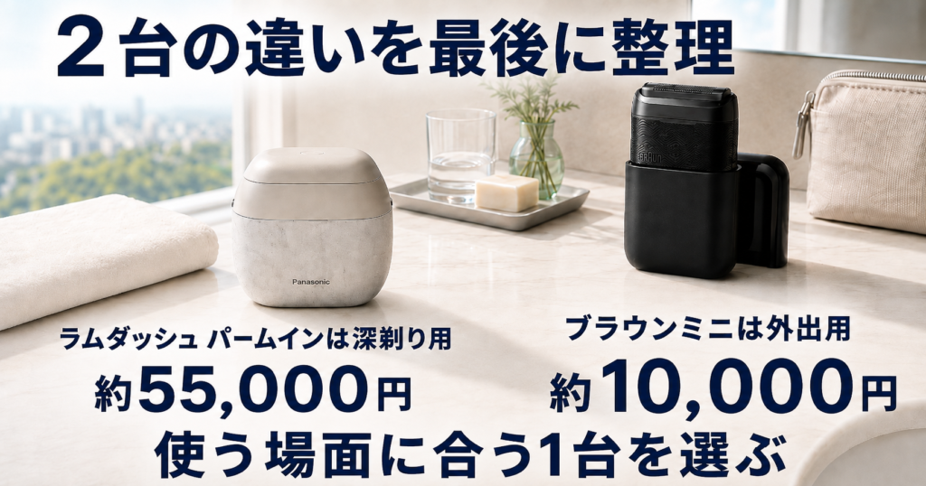 ラムダッシュパームインPRO6枚刃 ブラウンミニ 違いを整理|自宅用・外出用どっちを選ぶ?