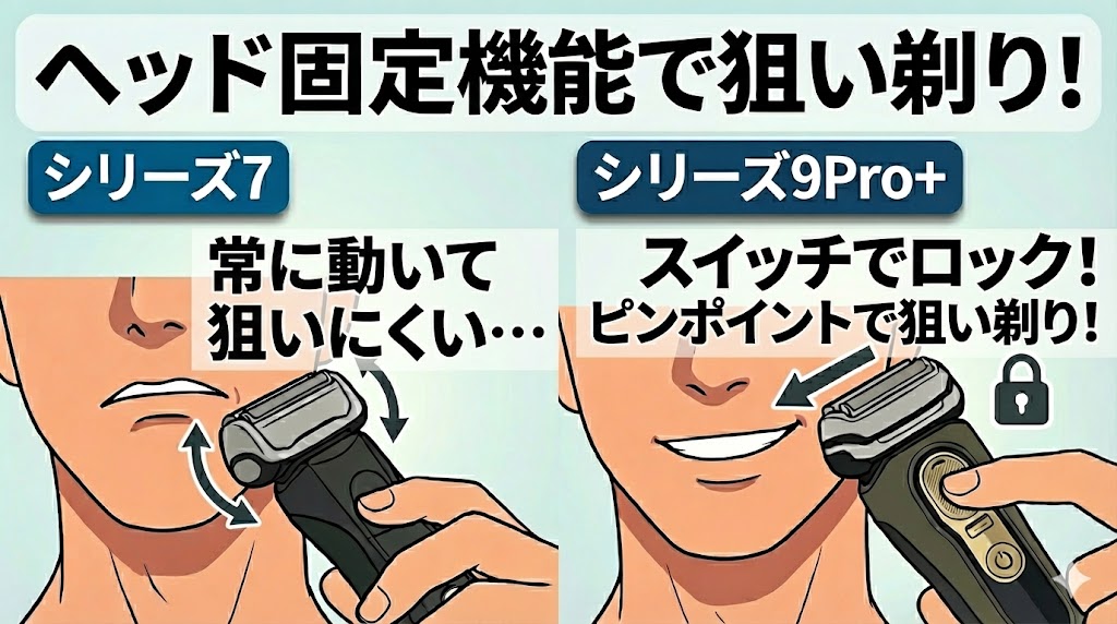 ヘッドを固定できないシリーズ7と固定できるシリーズ9Pro+