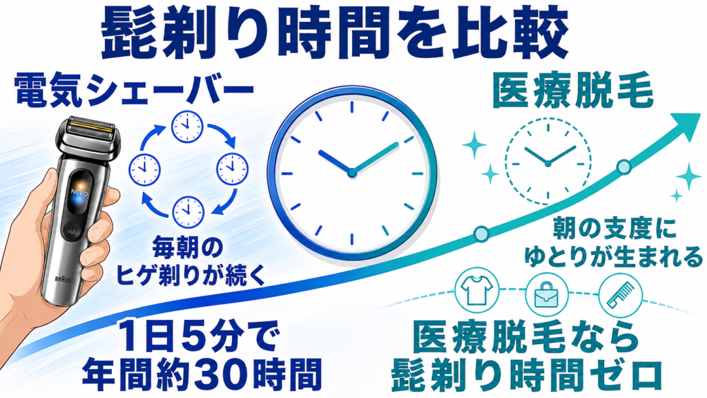 ブラウン NEVO シリーズ8 違い|髭剃り時間と医療脱毛を比較