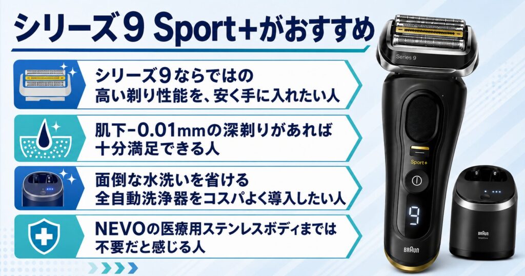 ブラウン NEVO シリーズ9Sport+ 違いを解説|おすすめなのはこんな人