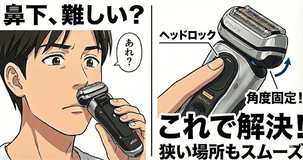 ヘッドが大きめで鼻の下は少し剃りにくい