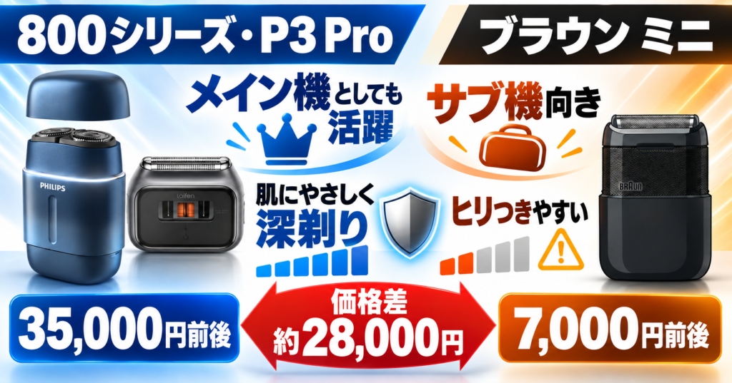 フィリップス800シリーズとライフェンP3 Proは何が違う?ブラウン ミニとの価格差も比較