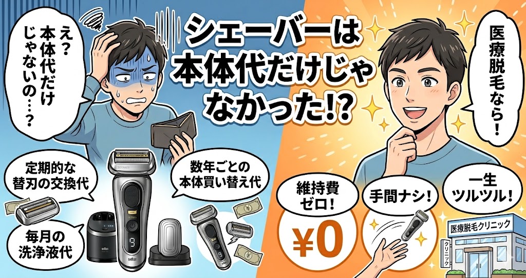 9587cc-V・9577cc-Vの維持費（替刃・洗浄液）にうんざり…？ それ、医療脱毛で解決できます！