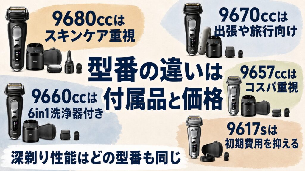 ブラウン シリーズ9Pro+ 型番の違いまとめ|付属品と価格で選ぶ