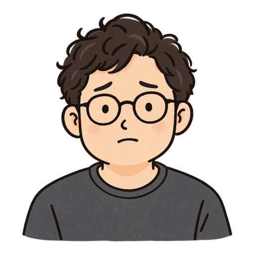 少し困った表情の丸眼鏡をかけた30代男性のイラスト