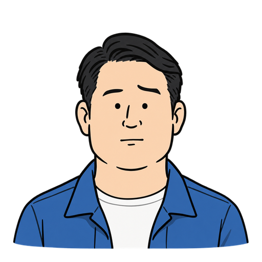 少し困った表情の横分けの40代男性のイラスト