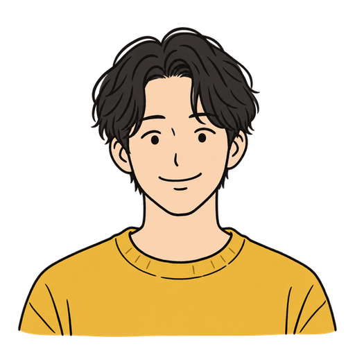 笑顔のセンターパートの20代男性のイラスト